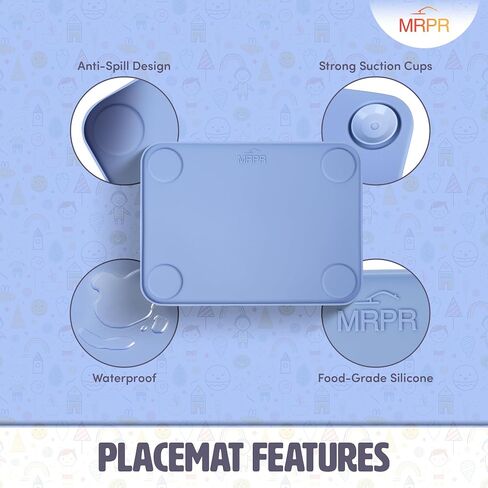 MRPR Silicone Suction Placemats for Kids – BPA-Free, Non-Slip, Dishwasher-Safe – Raised Edges, Travel Bags, Heat-Resistant – Mess-Free Mealtime for Home & On-The-Go in Saudi Arabia