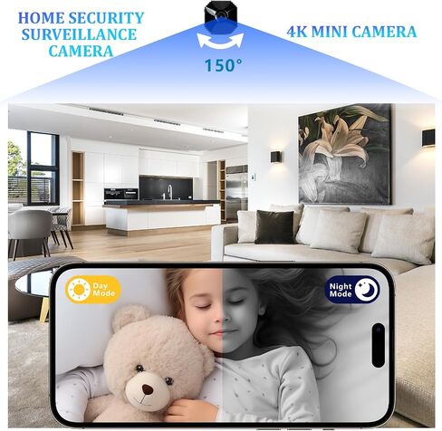 كاميرا 4K - كاميرا HD Nanny Cam للأماكن الداخلية والمكتب والحيوانات الأليفة - كاميرا صغيرة مع تطبيق، رؤية ليلية عالية الدقة، تنبيه كشف الحركة، تخزين سحابي وSD in Saudi Arabia