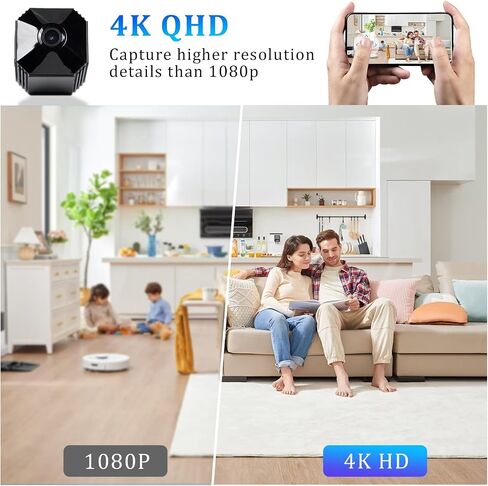 كاميرا 4K - كاميرا HD Nanny Cam للأماكن الداخلية والمكتب والحيوانات الأليفة - كاميرا صغيرة مع تطبيق، رؤية ليلية عالية الدقة، تنبيه كشف الحركة، تخزين سحابي وSD in Saudi Arabia