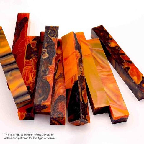 Acrylic Pen Blank, Blood Orange with Black and Orange Lines, 5" x 3/4" x 3/4", 7 Pack in Saudi Arabia