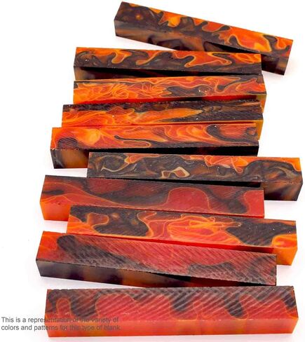 Acrylic Pen Blank, Blood Orange with Black and Orange Lines, 5" x 3/4" x 3/4", 7 Pack in Saudi Arabia