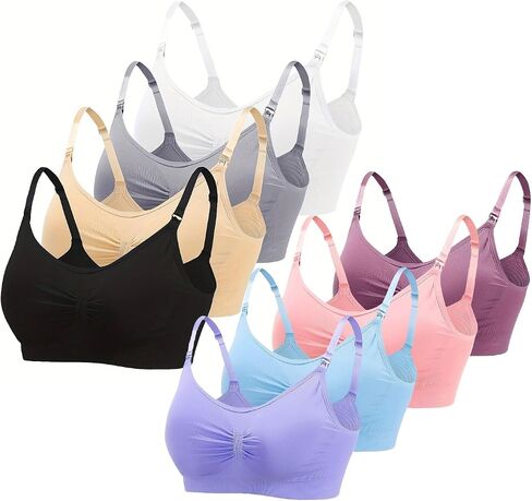 LiMira 8-Pack Ruched Nursing Bra, Full Coverage Removable Adjustable Straps Seamless Padded Comfort Fit 90% Nylon 10% Spandex in Saudi Arabia