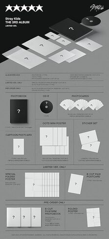 Stray Kids 5-STAR الألبوم الثالث إصدار محدود 104p PhotoBook+2p PhotoCard+1p OOTD ملصق صغير على العبوة+مجموعة ملصقات+1p بطاقة بريدية كرتونية+POB+تتبع مختوم in Saudi Arabia