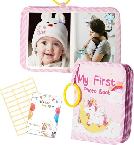 My First Photo Album for Baby, Soft Cloth Picture Book with 30 Name Tags, Keepsake Scrapbook Gift for Newborn Baby Shower (Unicorn+30 Stickers) in Saudi Arabia