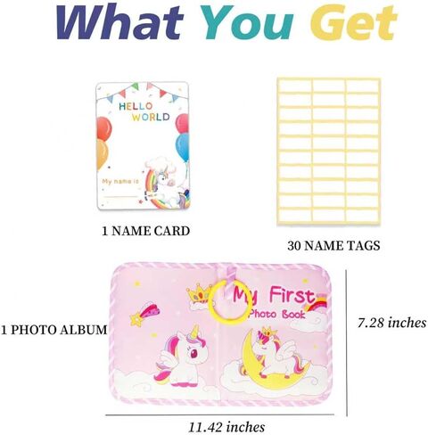 My First Photo Album for Baby, Soft Cloth Picture Book with 30 Name Tags, Keepsake Scrapbook Gift for Newborn Baby Shower (Unicorn+30 Stickers) in Saudi Arabia