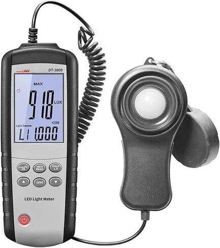 مقياس إضاءة LED رقمي DT-3809 40-40000Lux/FC يقيس جميع كابلات استشعار الضوء المرئي 1.5 متر in Kuwait