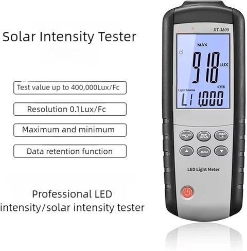 مقياس إضاءة LED رقمي DT-3809 40-40000Lux/FC يقيس جميع كابلات استشعار الضوء المرئي 1.5 متر in Kuwait