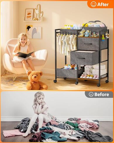 عربة تخزين الطفل مع أدراج، منظم علبة حفاضات الأطفال مع فواصل قابلة للإزالة، منظم خزانة الطفل، عربة دوارة 2 في 1 لأساسيات غرفة الأطفال ومستلزمات الأطفال in Kuwait