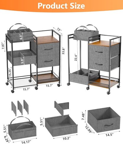 عربة تخزين الطفل مع أدراج، منظم علبة حفاضات الأطفال مع فواصل قابلة للإزالة، منظم خزانة الطفل، عربة دوارة 2 في 1 لأساسيات غرفة الأطفال ومستلزمات الأطفال in Kuwait