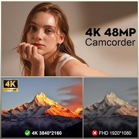 NBD 4K Video Camera Camcorder Ultra 48MP Vlogging Camera for YouTube,16X Digital Zoom Camcorder 3.0" IPS 270° Flip Screen with Mic,Fill Light,2 Batteries and 32G TF Card(Black) in Saudi Arabia