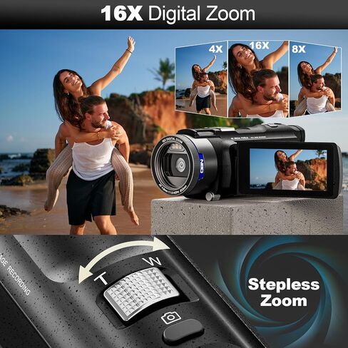 NBD 4K Video Camera Camcorder Ultra 48MP Vlogging Camera for YouTube,16X Digital Zoom Camcorder 3.0" IPS 270° Flip Screen with Mic,Fill Light,2 Batteries and 32G TF Card(Black) in Saudi Arabia