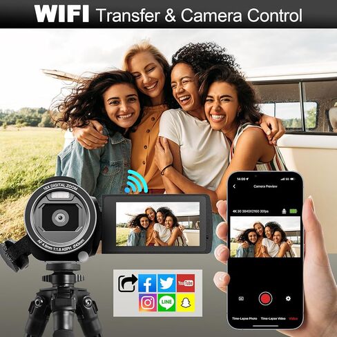 NBD 4K Video Camera Camcorder Ultra 48MP Vlogging Camera for YouTube,16X Digital Zoom Camcorder 3.0" IPS 270° Flip Screen with Mic,Fill Light,2 Batteries and 32G TF Card(Black) in Saudi Arabia