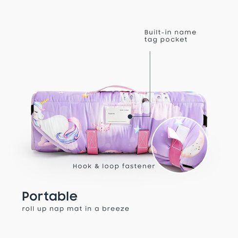 Wake In Cloud - Cot Nap Mat with Pillow and Blanket, for Toddler Kids Girls in Daycare Kindergarten Preschool Pre K with Elastic Corner Straps, Colorful Unicorn Castle Rainbow in Saudi Arabia