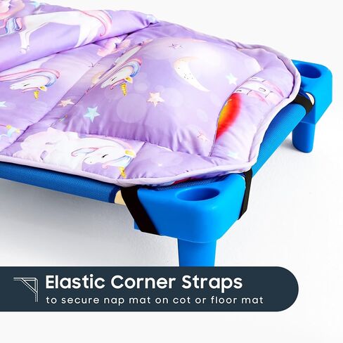 Wake In Cloud - Cot Nap Mat with Pillow and Blanket, for Toddler Kids Girls in Daycare Kindergarten Preschool Pre K with Elastic Corner Straps, Colorful Unicorn Castle Rainbow in Saudi Arabia