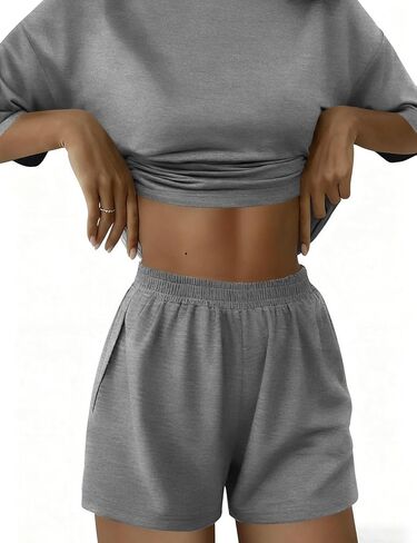 LOMON Two Piece Sets for Women Summer 3/4 Sleeve Tops and Elastic Waist Shorts Pajamas Cute Comfy Soft Lounge Striped Pjs in Kuwait