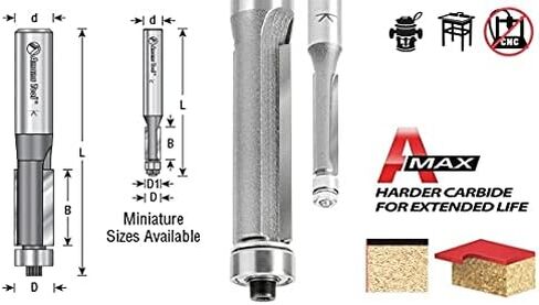 Amana Tool 47100-5 5-Pack Carbide Tipped Flush Trim 3/8 D x 1 CH x 1/4 SHK x 2-5/8 Inch Long Router Bits w/Lower Ball Bearing in Saudi Arabia