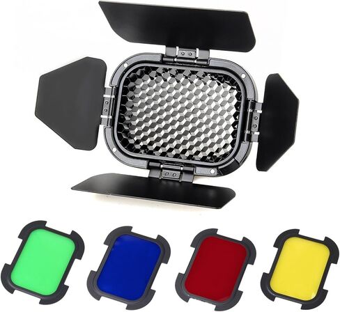 Godox BD-07 باب الحظيرة مع شبكة قرص العسل و4 مرشحات هلامية ملونة (أحمر أصفر أزرق أخضر) لـ Godox AD200 AD200Pro in Kuwait