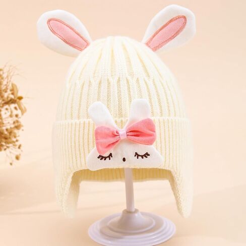 Baby Girl Beanie with Rabbit Ears and Bunny Soft Knit Winter Hat for Infants Toddlers in Saudi Arabia