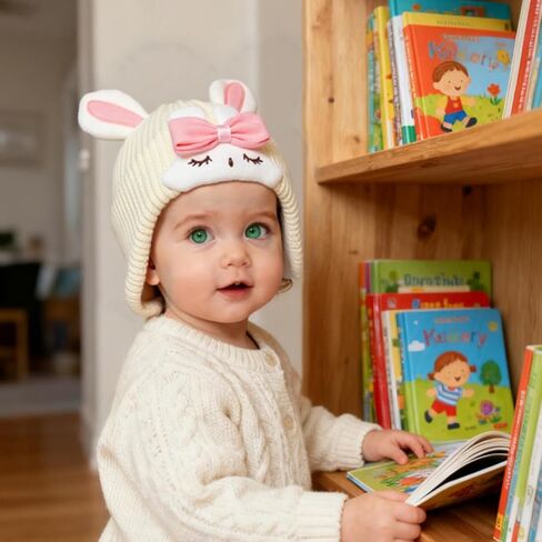 Baby Girl Beanie with Rabbit Ears and Bunny Soft Knit Winter Hat for Infants Toddlers in Saudi Arabia