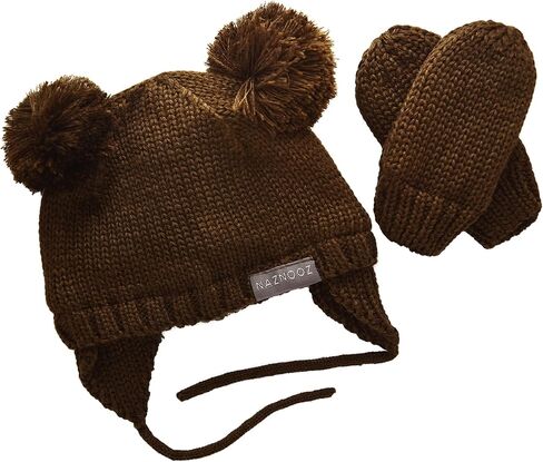Knitted Colorful Double Pom-Pom Baby Hat and Mittens Set|Warm Winter Newborn Essentials for Boys and Girls 0-6 Months in Saudi Arabia