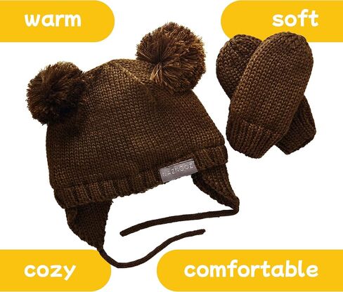 Knitted Colorful Double Pom-Pom Baby Hat and Mittens Set|Warm Winter Newborn Essentials for Boys and Girls 0-6 Months in Saudi Arabia