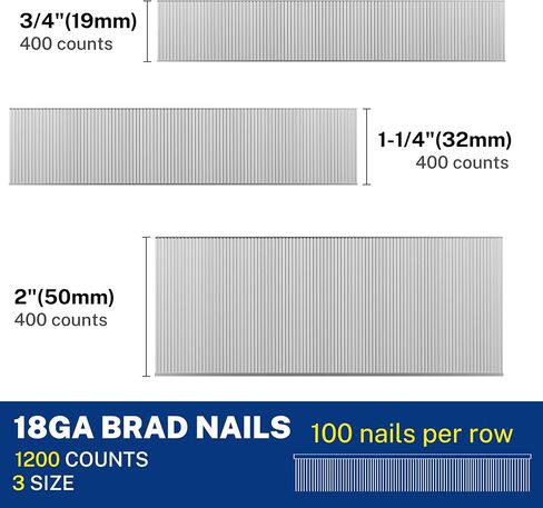 WORKPRO 1200 Count 18 Gauge Brad Nails, (2＂,1-1/2＂,1-1/4＂,3/4＂), Universal Brad Nail Gun Nails for Pneumatic & Electric Brad Nailers in Saudi Arabia