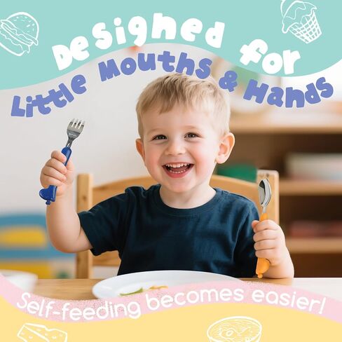 مجموعة أدوات مائدة للأطفال من الفولاذ المقاوم للصدأ للسفر مع حقيبة محمولة، مجموعة ملعقة وشوكة آمنة للأطفال للتغذية الذاتية، مجموعة أدوات تخييم للأطفال قابلة لإعادة الاستخدام مع حقيبة حمل أثناء التنقل، آمنة للاستخدام في غسالة الأطباق in Kuwait