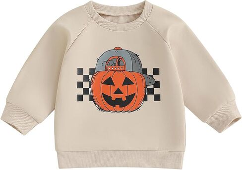 Toddler Baby Boy Halloween Outfit Pumpkin Ghost Print Crew Neck Sweatshirt Long Sleeve Fall Winter Pullover Tops in Saudi Arabia
