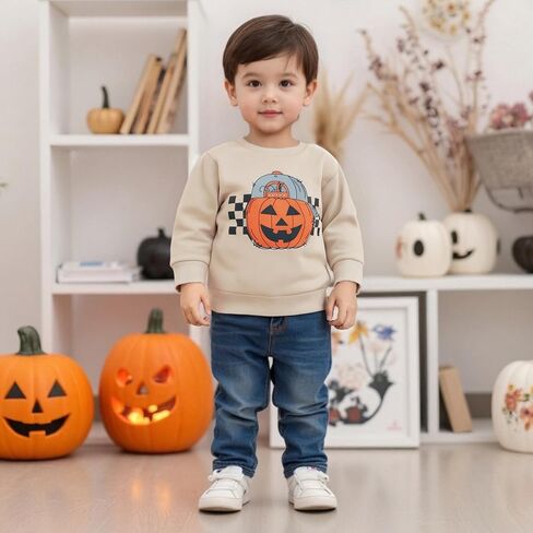 Toddler Baby Boy Halloween Outfit Pumpkin Ghost Print Crew Neck Sweatshirt Long Sleeve Fall Winter Pullover Tops in Saudi Arabia