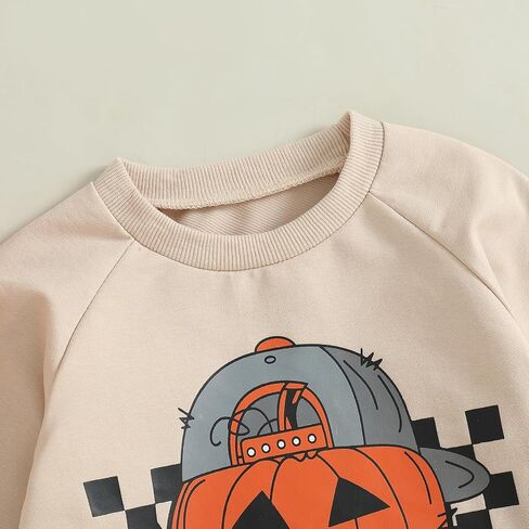 Toddler Baby Boy Halloween Outfit Pumpkin Ghost Print Crew Neck Sweatshirt Long Sleeve Fall Winter Pullover Tops in Saudi Arabia