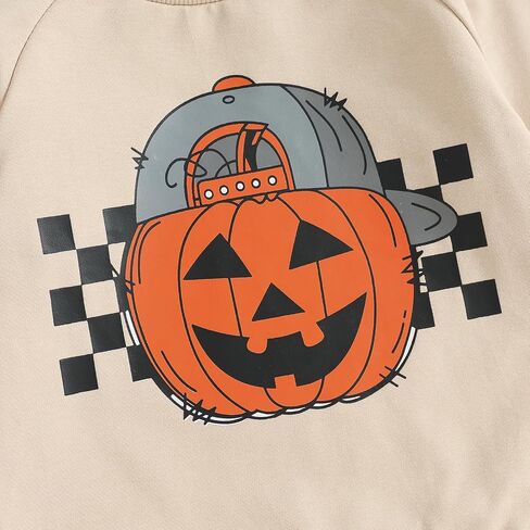 Toddler Baby Boy Halloween Outfit Pumpkin Ghost Print Crew Neck Sweatshirt Long Sleeve Fall Winter Pullover Tops in Saudi Arabia