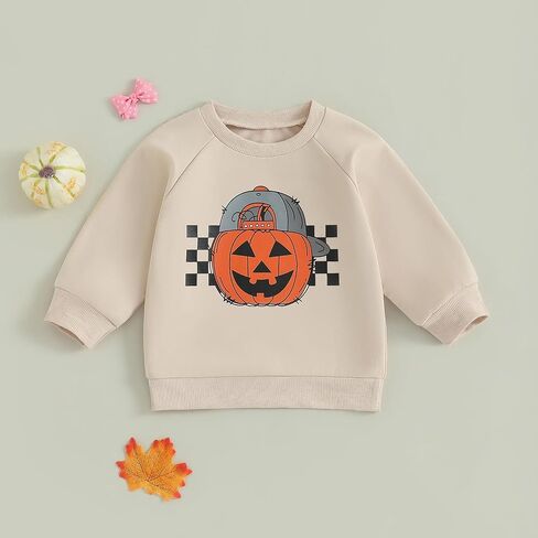 Toddler Baby Boy Halloween Outfit Pumpkin Ghost Print Crew Neck Sweatshirt Long Sleeve Fall Winter Pullover Tops in Saudi Arabia