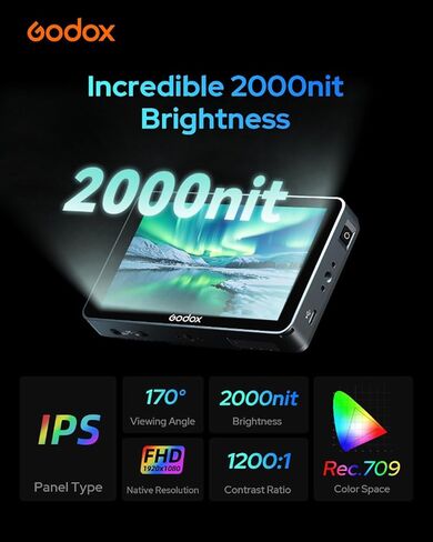 Godox GM6S Pro شاشة لمس ميدانية للكاميرا 2000nits 5.5 بوصة شاشة تحكم في الكاميرا مع غطاء مظلة 4K@60 هرتز HDMI، لون زائف، جلد البصل، شكل موجي، LUT ثلاثي الأبعاد، تركيز الذروة in Saudi Arabia