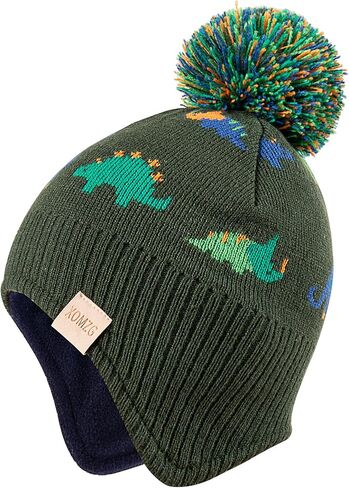 Beanie Knit Hats for Toddlers with Earflap Fleece Lined Hat Kids Warm Winter Hat Scarf Set Children's Thick Ski Cap in Kuwait