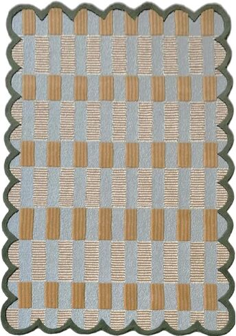 Matilda Goad Plaid Scallop Wool Hand Tufted Area Rug, Luxurious Designer, Anro Irregular Cozy Soft Area Rug for Bedroom, Living Room or Hallway| Handmade Modern Accent Rug (Green, 9x12) in Saudi Arabia