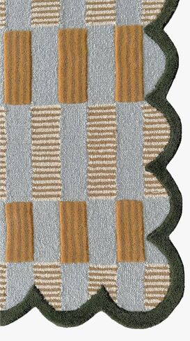 Matilda Goad Plaid Scallop Wool Hand Tufted Area Rug, Luxurious Designer, Anro Irregular Cozy Soft Area Rug for Bedroom, Living Room or Hallway| Handmade Modern Accent Rug (Green, 9x12) in Saudi Arabia