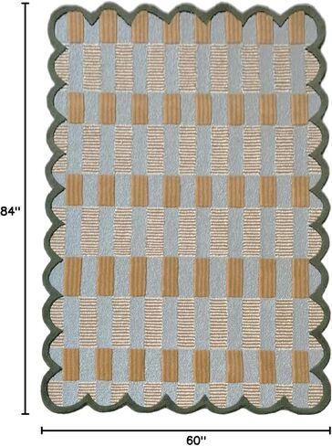 Matilda Goad Plaid Scallop Wool Hand Tufted Area Rug, Luxurious Designer, Anro Irregular Cozy Soft Area Rug for Bedroom, Living Room or Hallway| Handmade Modern Accent Rug (Green, 9x12) in Saudi Arabia