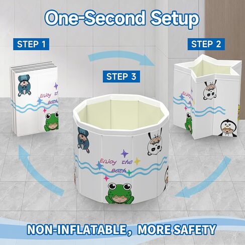 حوض استحمام محمول بتصميم جديد للأطفال الصغار من WAVYEASE - حوض استحمام عميق قابل للطي للأطفال، إعداد في ثانية واحدة، سهل التخزين، خفيف الوزن، أساسيات السفر لمدة 12-60 شهرًا in Kuwait