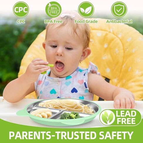 6 Pcs Stainless Steel Toddler Plates with Spoons & Forks, Silicone Suction Baby Plates, Stainless Steel Kids Plates, Baby Feeding Set in Saudi Arabia
