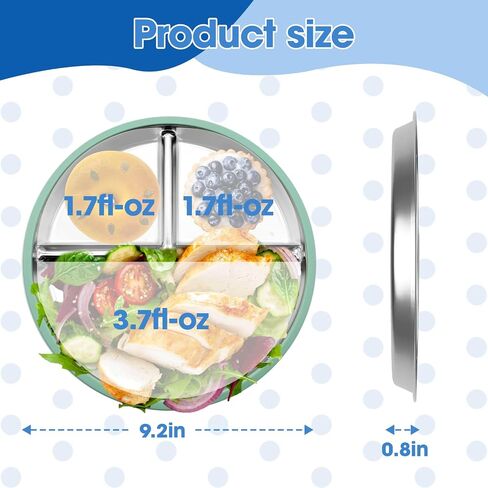 Stainless Steel Kids Plates with Suction (4 Pack, Multicolor) –9 Inch Divided Toddler Plates with Extra-Large One-Piece Silicone Suction Base | Dinner & Snack Plates | BPA-Free in Saudi Arabia