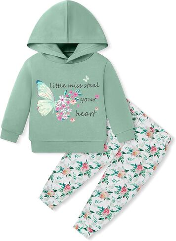 Coco & RARA طفل الفتيات ملابس الطفل هوديي البلوز زهرة Sweatpants وتتسابق 2 قطعة الخريف الشتاء طقم رياضي 18M-6T in Kuwait