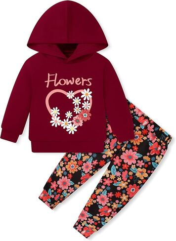 Coco & RARA طفل الفتيات ملابس الطفل هوديي البلوز زهرة Sweatpants وتتسابق 2 قطعة الخريف الشتاء طقم رياضي 18M-6T in Kuwait