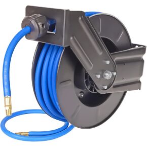 بكرة خرطوم هواء شديدة التحمل قابلة للسحب، خرطوم هواء هجين 3/8 بوصة × 50 قدم، بكرة خرطوم ضاغط هواء بحد أقصى 300 رطل لكل بوصة مربعة مع ترجيع تلقائي، بكرة فولاذية ممتازة للتثبيت على السقف/الجدار وذراع واحد لورشة المرآب in Kuwait