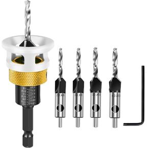 4PCS Countersink Drill Bit Set，with Depth Stop Friction，Four Blades Countersink Drill bits with Low Friction Depth Stop，Applicable Countersink Drill bit Set for Wood& Hand Tools in Saudi Arabia