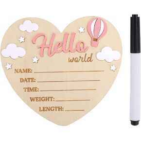 لافتة Hello World لحديثي الولادة، على شكل قلب من خشب الزيزفون، علامة اسم ميلاد حديثي الولادة، لوحة إعلان ترحيب بالطفل الجديد لتزيين ديكور المنزل في الحضانة، هدايا استحمام الطفل (بالونات الهواء الساخن) in Kuwait