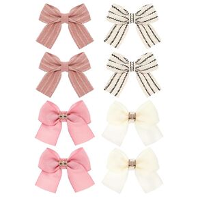 8 Pcs Baby Girls Bow Hair Clips, Small Bowknot Hair Accessories Barrettes Alligator Clip Striped Ribbon Bow Hairpin for Girl Women Pet Dog in Kuwait