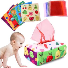 Baby Tissue Box - Montessori Toys for 6-12 Months, 1 Year Old - Soft Stuffed High Contrast Crinkle Infant Sensory Toy, Boys&Girls Toddler Early Learning Baby Gifts in Kuwait