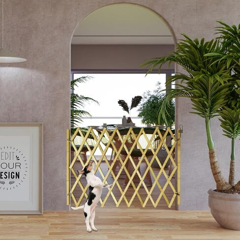 Expandable Wooden Dog Gate Indoor, Retractable Pet Fence Accordion Style, Freestanding Safety Barrier for Doorways, Patio, Garden – Fits Small to Large Dogs (Large) in Saudi Arabia