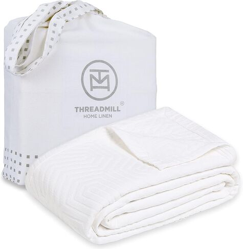 Threadmill Luxury Cotton Blankets for Queen Size Bed | All-Season 100% Cotton Queen Size Blanket | Aster Jacquard Cozy Lightweight, Soft Breathable Coverlet fits Full Size Bed, 90x92 | White in Saudi Arabia