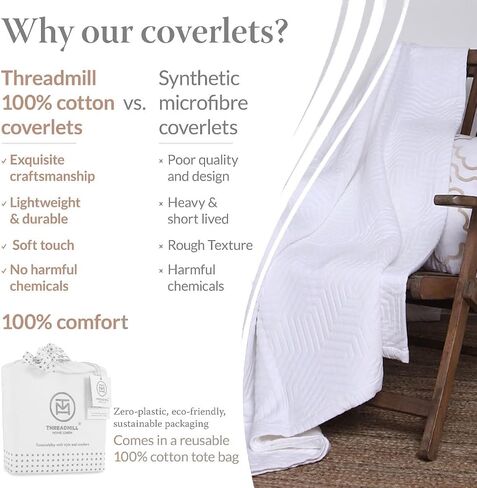 Threadmill Luxury Cotton Blankets for Queen Size Bed | All-Season 100% Cotton Queen Size Blanket | Aster Jacquard Cozy Lightweight, Soft Breathable Coverlet fits Full Size Bed, 90x92 | White in Saudi Arabia